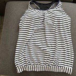 Cute navy and white striped tankini! Never been worn! Size L